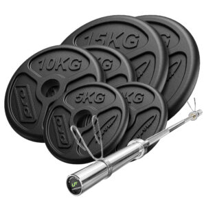 Zestaw 75 kg | Gryf olimpijski 180 cm + obciążenia olimpijskie 2x15kg, 2x10kg, 2x5kg – Marbo Sport